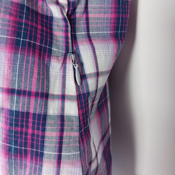 Dakini Plaid Boyfriend Shirt Womens Small Purple Stretch Hidden Pocket Vented - Picture 5 of 14